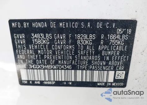 2019 Honda Fit Lx z USA, uszkodzony, nr VIN 3HGGK5H46KM704346